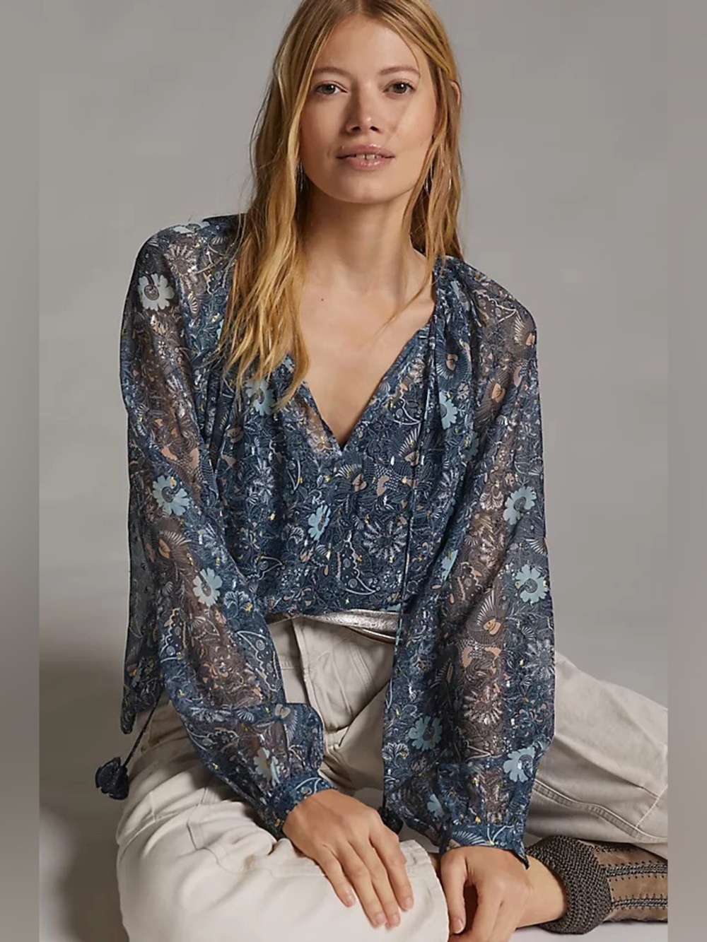 Anthropologie Let me be sheer puff sleeve blouse sz xs